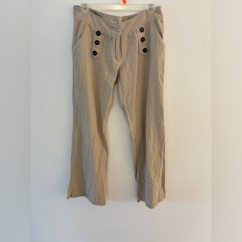 55% Linen Wide Leg Pants, Have & Have, Beige/Khaki, Size Large Lightweight flowy